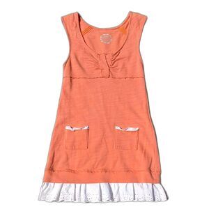 VINTAGE FREE PEOPLE  A-Line Peach Cotton Empire Waist Eyelet Trim MiniDress Sz S